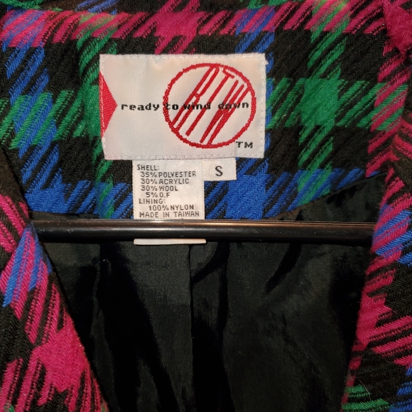 RTW Bright Multicolor Plaid Blazer Sz Sm Jacket Retro Wool Acrylic Polyester - Picture 4 of 14